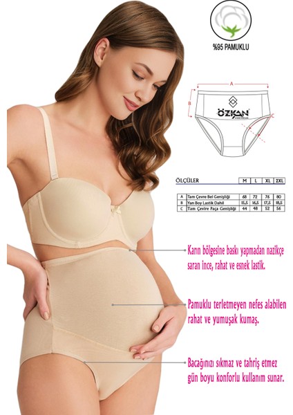 Özkan 23582 3'lü Paket Kadın Ten Rengi Pamuklu Likralı Süprem Hamile Lohusa Yüksek Bel Bato Külot fiyatları