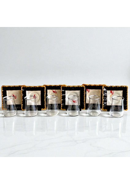 Lale Motifli Kare 6'lı Siyah-Beyaz Çay Bardağı Takımı - Sudedi Home fırsatları