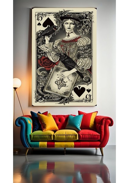 Sanatsal Iskambil Maça Kızı Iı Ev Duvar Salon Güzellik Salonu Ofis Dükkan Dekarasyon Kanvas Tablo