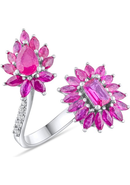 1.95 Karat Pırlanta Yakut Yüzük, Çiçek Figürlü, Gerçek Pırlanta, Sertifikalı Mücevher