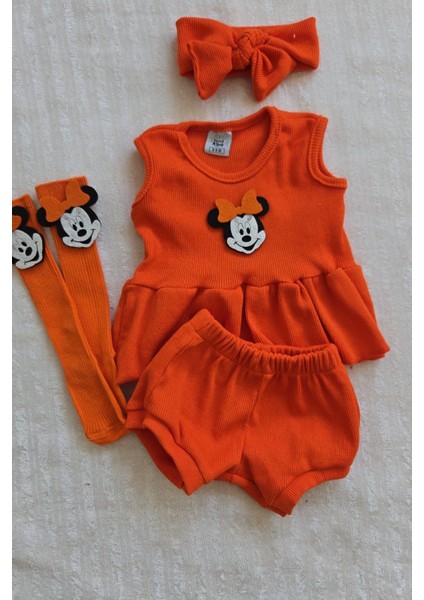 Turuncu Ribana Bebek Şort Bluz Bandana Minnie Mouse Keçeli Çorap Set Hediyelik fiyatları