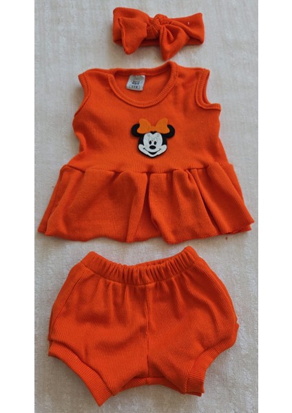 Turuncu Ribana Bebek Şort Bluz Bandana Minnie Mouse Keçeli Çorap Set Hediyelik modelleri