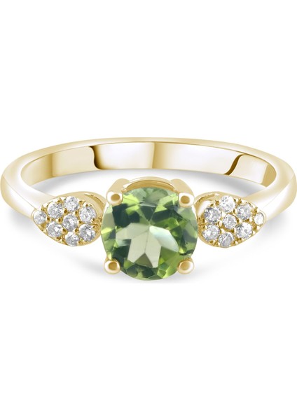 0.86 Karat Pırlanta Peridot Yüzük, Gerçek Pırlanta, Sertifikalı Mücevher