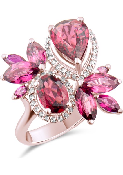 4.99 Karat Pırlanta Rhodolite Yüzük, Gerçek Pırlanta, Sertifikalı Mücevher
