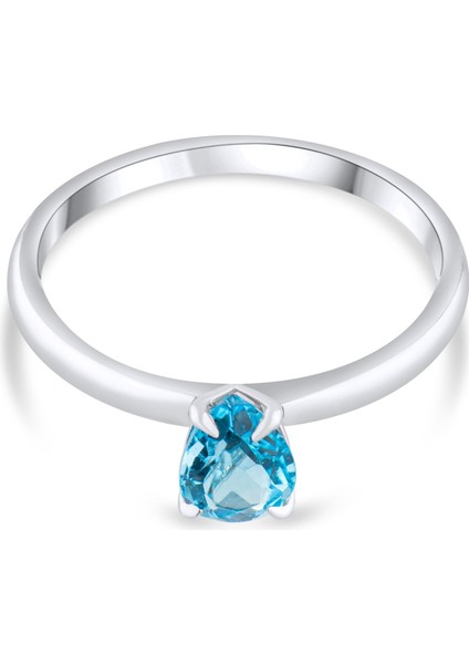 0.76 Karat Blue Topaz Yüzük, Gerçek Doğal Taş, Sertifikalı Mücevher