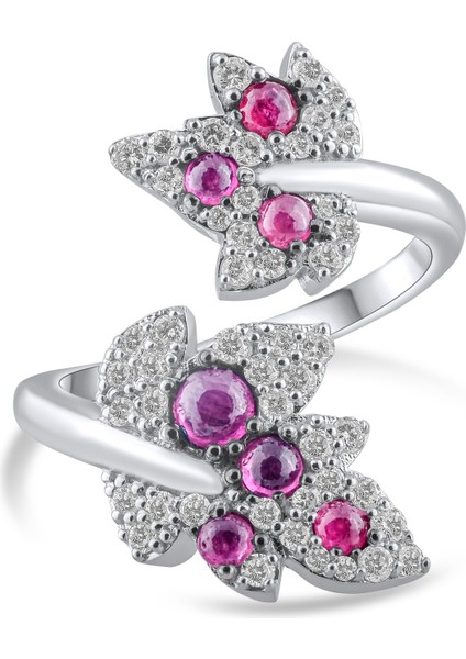 1.34 Karat Pırlanta Yakut Yüzük, Yaprak Figürlü, Gerçek Pırlanta, Sertifikalı Mücevher