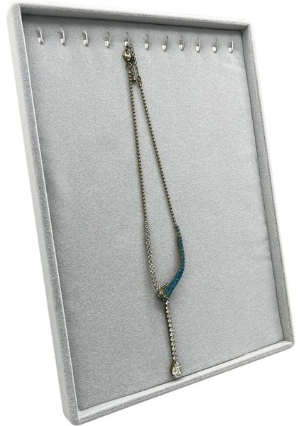 Süet Kumaş Gri Renk 34/24 cm Ayaklı Kolye Sergileme Standı