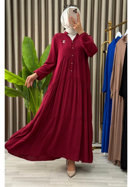 Kadın Büyük Beden Düz Desenli Düğmeli Kat Kat Elbise fırsatları