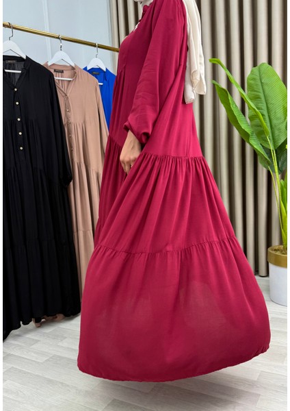 Kadın Büyük Beden Düz Desenli Düğmeli Kat Kat Elbise indirimleri