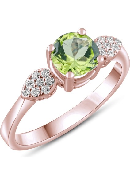 0.86 Karat Pırlanta Peridot Yüzük, Gerçek Pırlanta, Sertifikalı Mücevher