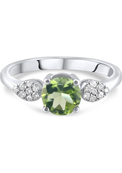 0.86 Karat Pırlanta Peridot Yüzük, Gerçek Pırlanta, Sertifikalı Mücevher