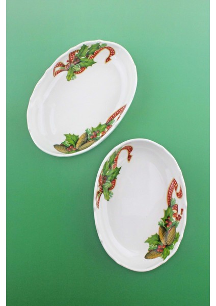 Christmas Cones Ikili Porselen Kayık Tabak