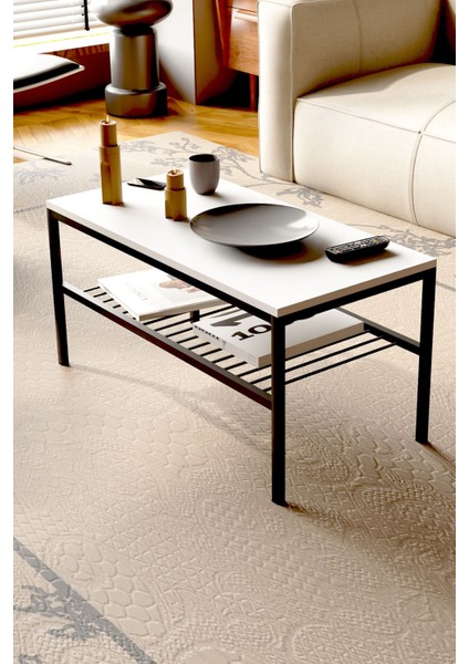 Omvo Metal Orta Sehpa | 2 Raflı Orta Sehpa Beyaz