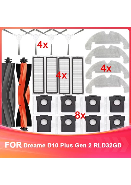 Dreame D10 Plus Gen 2 RLD32GD Robot Süpürge Yedek Parça Sarf Malzemeleri Ana Yan Fırça Hepa Filtre Paspas Bezi Aksesuarlar (Yurt Dışından)