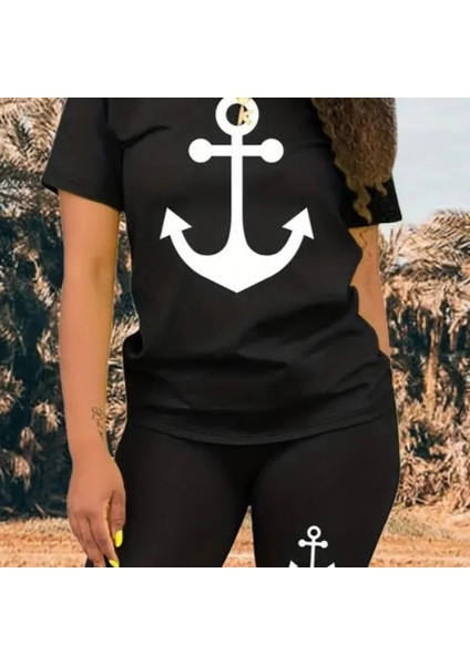 Kadın Kısa Kollu Çapa Baskılı Viskon Ikili Takım fiyatları