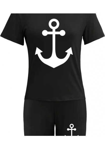 Kadın Kısa Kollu Çapa Baskılı Viskon Ikili Takım fırsatları