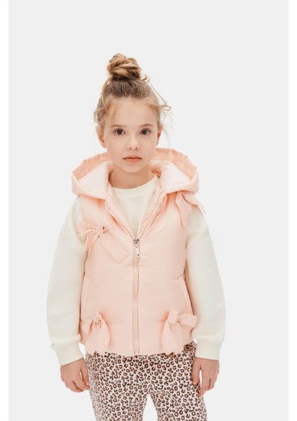 Kız Çocuk Fiyonklu Yelek 4-8 Yaş Pembe