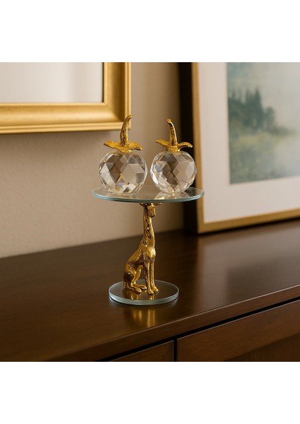 Kristal Cam Elmalar ve Gold Renkli Panter Figürlü Dekoratif Stand modelleri