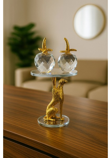 Kristal Cam Elmalar ve Gold Renkli Panter Figürlü Dekoratif Stand fırsatları