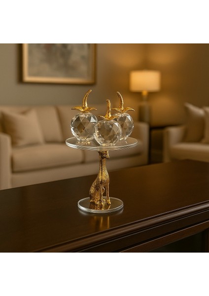 Kristal Cam Elmalar ve Gold Renkli Panter Figürlü Dekoratif Stand indirimleri
