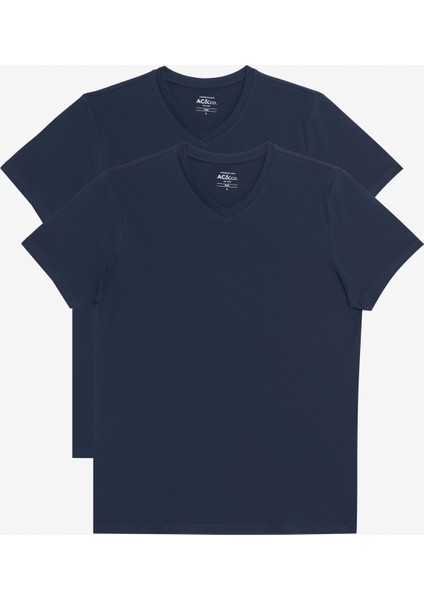 2'li Slim Fit Dar Kesim V Yaka %100 Pamuk T-Shirt