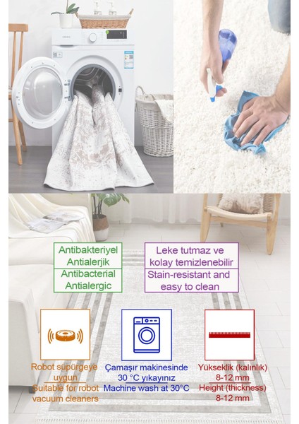 Modern Çerçeve Desenli Dekoratif Kaymaz Taban Yıkanabilir Salon Halısı fırsatları