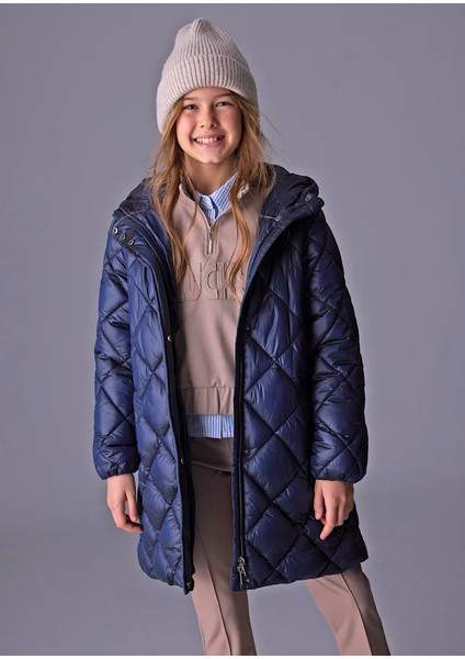 Kız Çocuk Uzun Mont 10-16 Yaş Lacivert