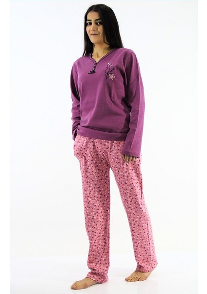 Yaka Düğmeli Interlok Pijama Takımı