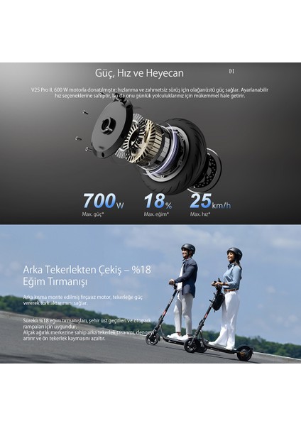 V50i Pro 2 Elektrikli Scooter - Amortisörlü 50 Km Menzil 700W - Tcs- Ipx5 - Doubleflip