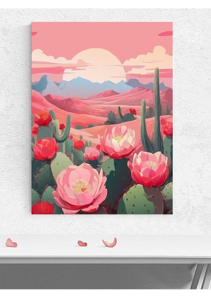 Desert Bloom, Çöl Çiçeği Kaktüs, Dijital Sanat Poster - Afiş - Dekoratif Duvar Poster