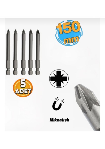 Yıldız Pz2 Bits Uç 150 mm Matkap Ucu (5 Adet)