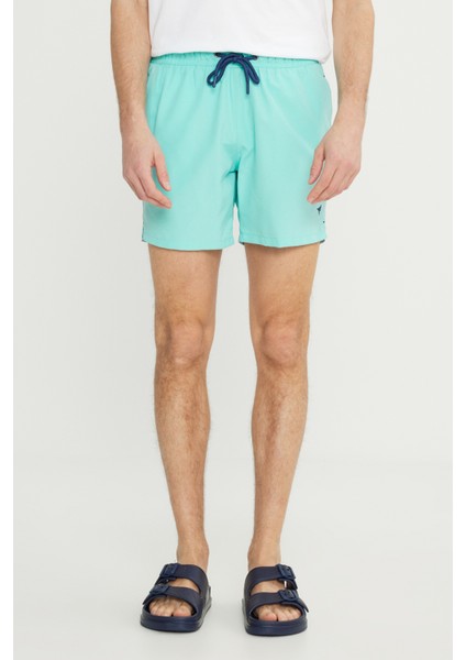 Erkek Mint Standart Fit Normal Kesim Hızlı Kuruyan Yan Cepli Desenli Mayo