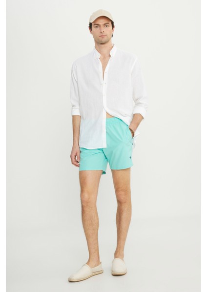 Erkek Mint Standart Fit Normal Kesim Hızlı Kuruyan Yan Cepli Desenli Mayo fiyatları