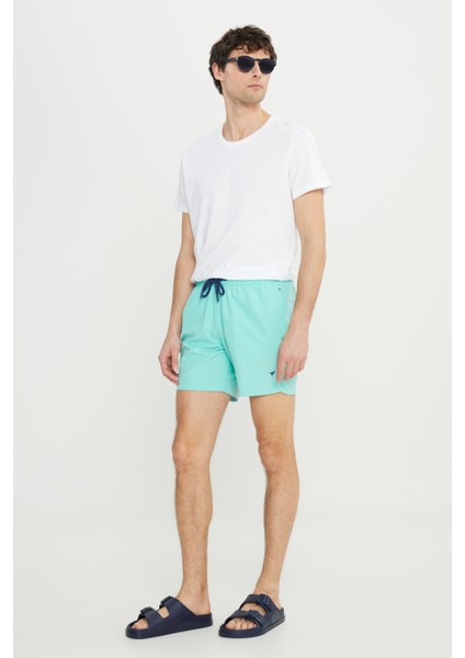 Erkek Mint Standart Fit Normal Kesim Hızlı Kuruyan Yan Cepli Desenli Mayo