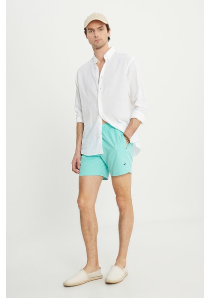 Erkek Mint Standart Fit Normal Kesim Hızlı Kuruyan Yan Cepli Desenli Mayo