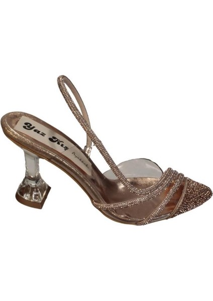 Yazkış Kadın Platin Gümüş Şeffaf Üzeri Taşlı Sivri Burun 9cm Kadeh Topuk Düğün Nişan Abiye Ayakkabı fiyatları