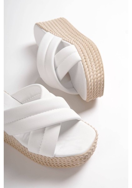 Jet-Mıx Dolgu Topuklu Ortopedik Taban Hasır Görünümlü Kadın Terlik Ckt - Beyaz indirimleri