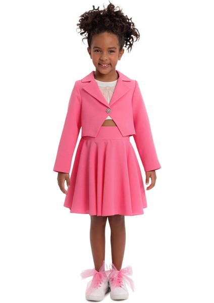 Kız Çocuk Blazer Etekli Takım 3-7 Yaş Pembe