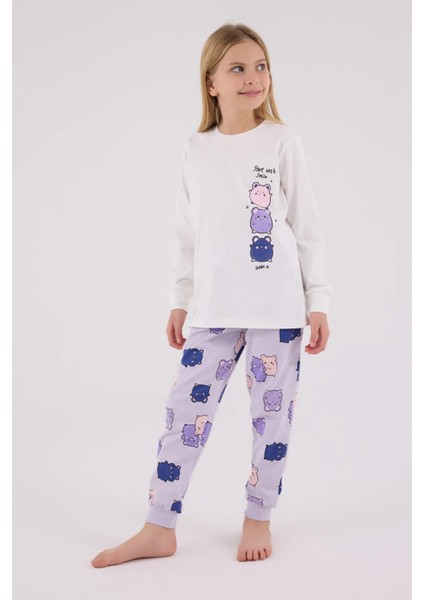 Rolypoly Kız Çocuk Pijama Takım 2-8 Yaş Beyaz