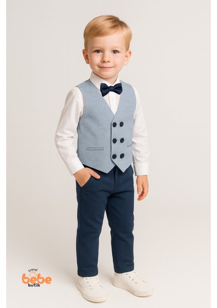 Erkek Çocuk Damatlık Takım 4’lü Set –papyonlu Yelek, Gömlek ve Pantolon –düğün ve Özel Gün Kıyafeti