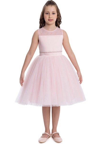 Pamina Kız Çocuk Kolsuz Kesim Elbise 8-12 Yaş Pudra