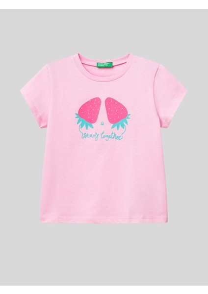 Benetton Kız Çocuk Baskılı Tshirt 1-6 Yaş Pembe