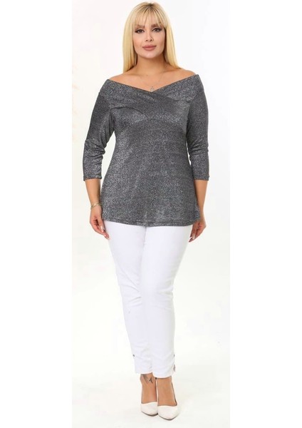 Kadın Büyük Beden Degaje Yaka Lame Bluz fiyatları