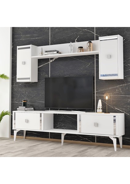 Dorukct Tv Ünitesi ve Konsol 2'li Salon Takımı Beyaz-Gümüş fırsatları