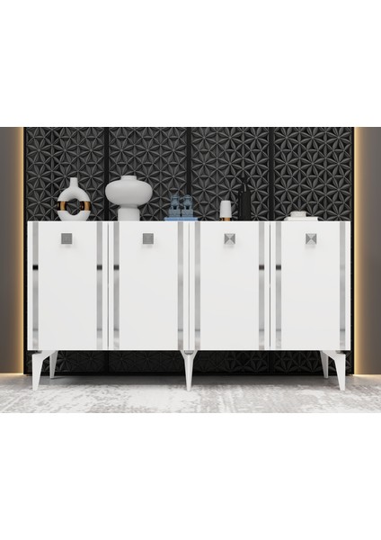 Dorukct Tv Ünitesi ve Konsol 2'li Salon Takımı Beyaz-Gümüş indirimleri