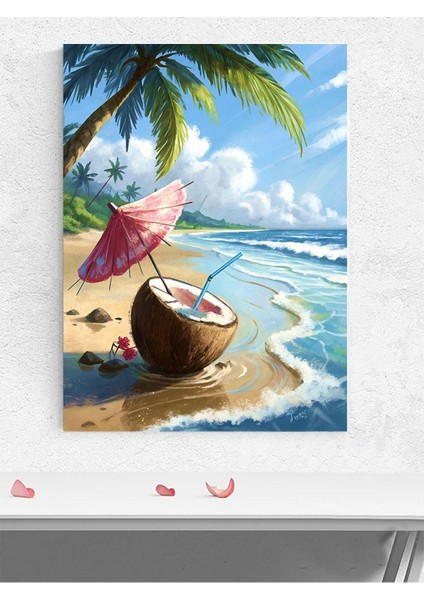 Coconut Paradise, Hindistan Cevizi, Dijital Sanat Deniz Manzaralı Poster - Afiş - Dekoratif Duvar
