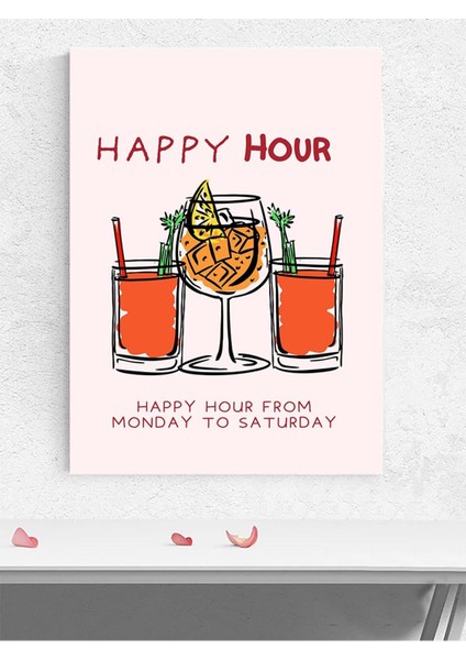 Happy Hour, Mutlu Saat, Çizim Sanatı Mutfak Poster - Afiş - Dekoratif Duvar Poster