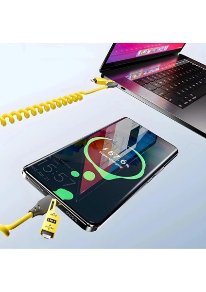 4'ü 1 Arada Çok Fonksiyonlu USB Şarj Kablosu Hızlı Şarj Spiral Tasarım Lightning/type-C Uyumlu Araç Için Uyumlu modelleri