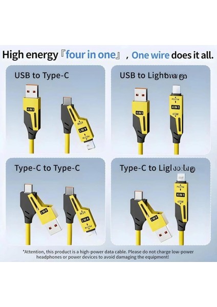 4'ü 1 Arada Çok Fonksiyonlu USB Şarj Kablosu Hızlı Şarj Spiral Tasarım Lightning/type-C Uyumlu Araç Için Uyumlu fırsatları