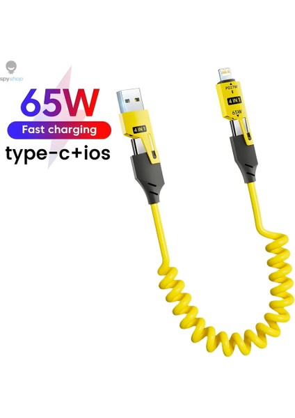 4'ü 1 Arada Çok Fonksiyonlu USB Şarj Kablosu Hızlı Şarj Spiral Tasarım Lightning/type-C Uyumlu Araç Için Uyumlu